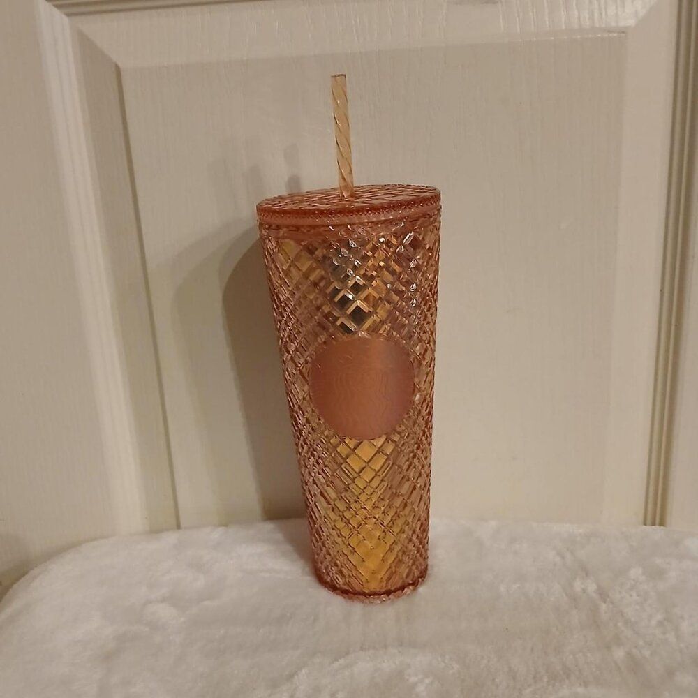 Starbucks 2023 Winter Holiday Jeweled Tumbler Cold Cup 24oz Rose Gold Christmas